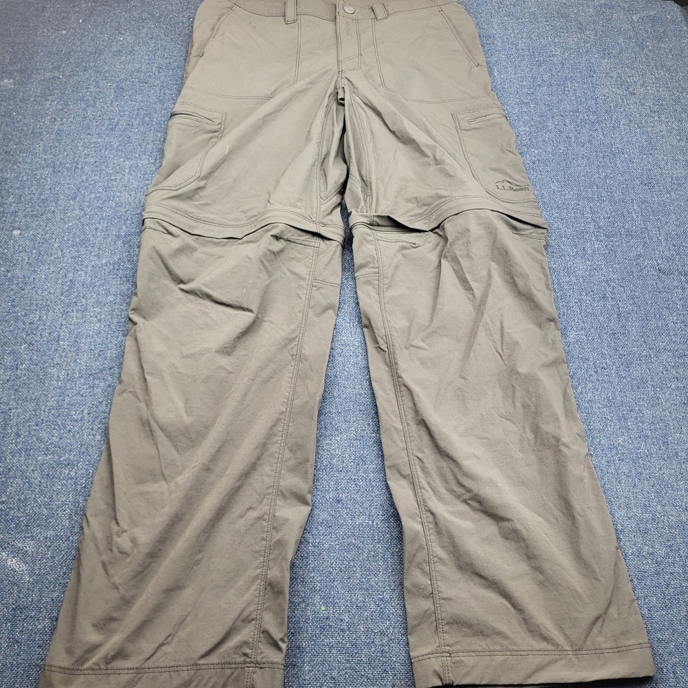 LL Bean Mens 30x30 Convertible Hiking Cargo Pants Gray Green Stretch Outdoor